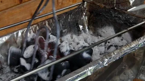 Coal in the grill for a barbecue fire Stock Footage 43185015