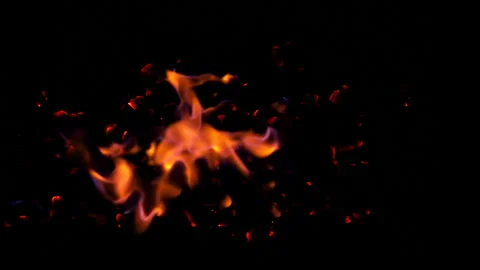 Coal in the grill isolated on black background. View from Top. Hell fire burning Stock Footage 142069540