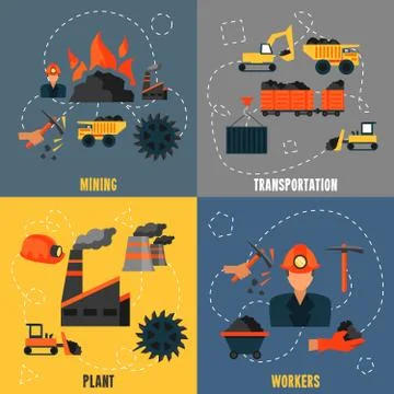 Coal industry flat set Stock Illustration