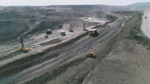 Coal loading into a dump truck aerial video Video stock 114831389