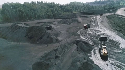 Coal loading into a dump truck aerial video Stock Footage 114833459