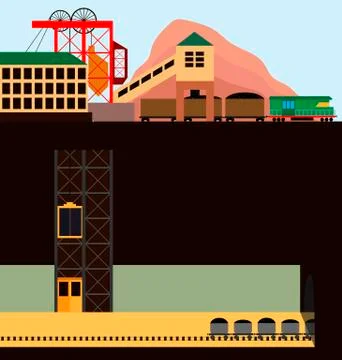 Coal mine. Illustration of mining in the section. Vector illustration. Stock Illustration