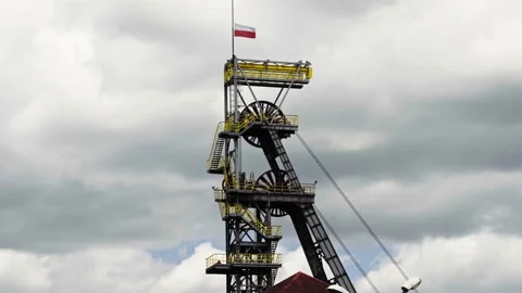 Coal mine shaft during a cloudy day Stock Footage 194953359
