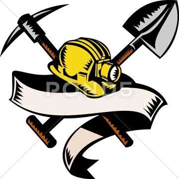 Coal miner hat shovel spade pickax mining Stock Illustration