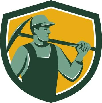Coal Miner With Pick Axe Shield Retro Stock Illustration