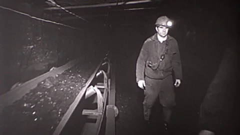 Coal Miners Men Mining Worker Underground Mine 1960s Vintage Film Industry Movie Stock Footage 75917713