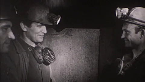 Coal Miners Men Mining Worker Underground Mine 1960s Vintage Film Industry Movie Stock Footage 76023239