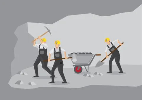 Coal Miners Working in Underground Mine Vector Illustration Stock Illustration