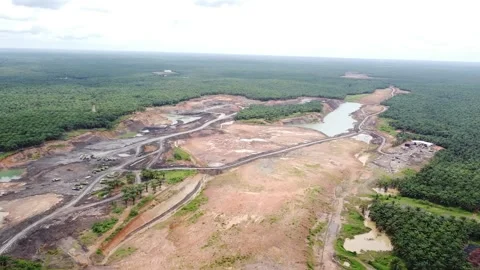 Coal mining activities using drones location petangis grogot east kalimantan Stock Footage 169870903