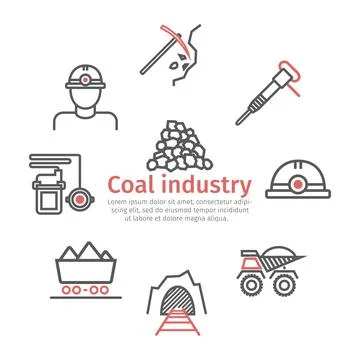 Coal mining banner. Line icon set. Vector signs for web graphics. Illustrazione stock