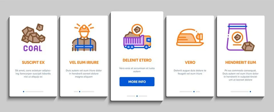 Coal Mining Equipment Onboarding Elements Icons Set Vector 스톡 일러스트