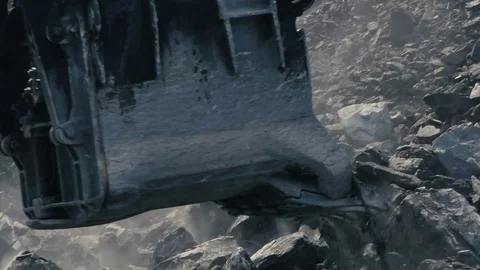 Coal mining with excavator bucket Stock Footage