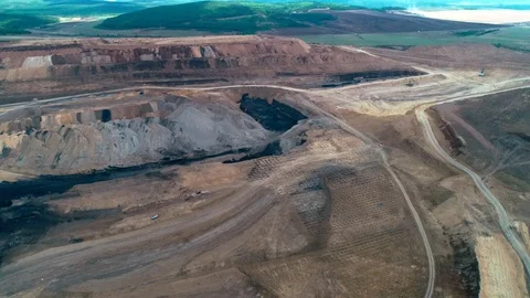 Coal mining explosive works aerial Stock Footage