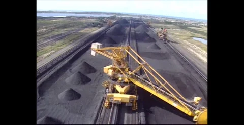 Coal mining fields aerial australia 1990s Video stock 318292959