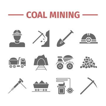 Coal mining. Flat icon set. Stock Illustration
