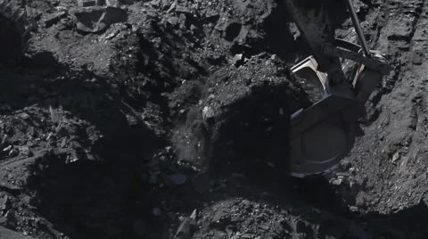 Coal mining  by hydraulic excavator in open pit Stock Footage 45798717
