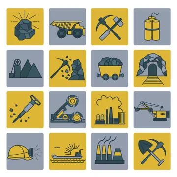 Coal mining icon set. Colour version design Stock Illustration
