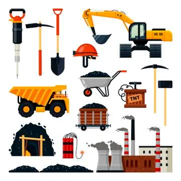 Coal mining icon set vector isolated illustration Stock Illustration