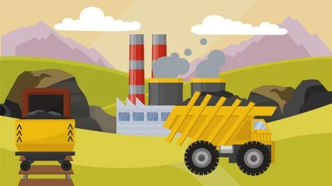 Coal mining industry facilities concept vector illustration. Mine machine Ilustração Stock