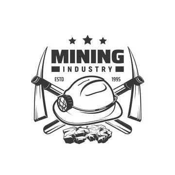 Coal mining industry icon with pickaxe and hardhat Stock Illustration