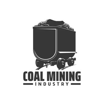 Coal mining industry icon, vector mine trolley Stock Illustration