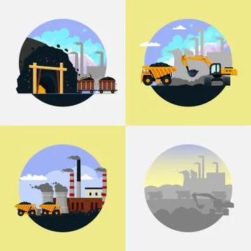 Coal mining industry set vector flat illustration Stock Illustration