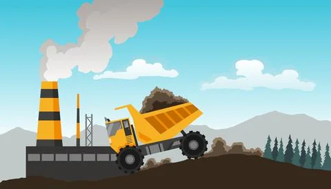 Coal mining. Miners with tools under ground. Industrial equipment and machinery Stock Illustration
