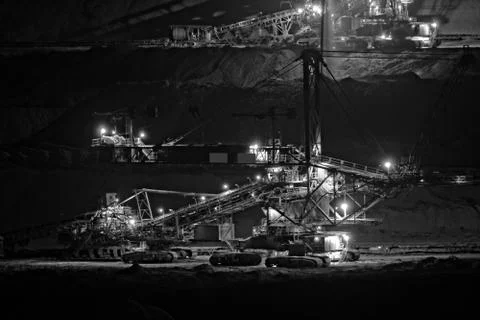 Coal mining in an open pit - evening photo Stock Photos