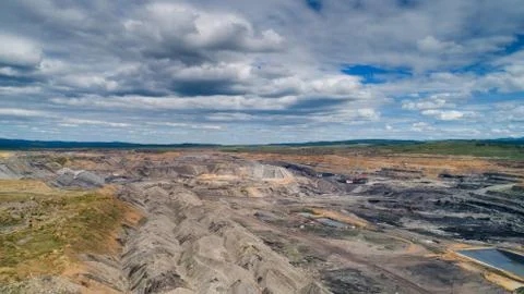 Coal mining open pit mine aerial black Stock Photos