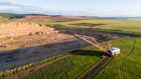 Coal mining open pit mine aerial black Stock Photos