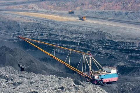 Coal mining in open pit Stock Photos