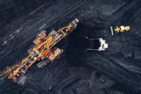 Coal mining at an open pit Stock Photos