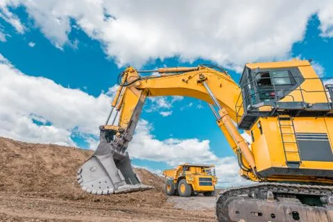Coal mining in open pit Stock Photos