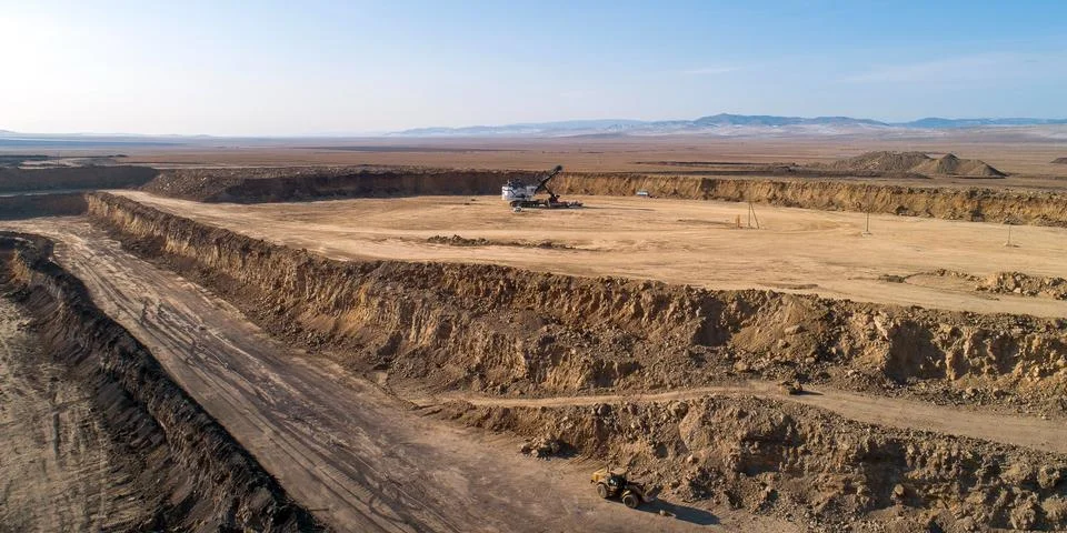 Coal mining in open pit Stock Photos