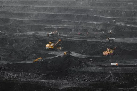 Coal mining at an open pit Stock Photos