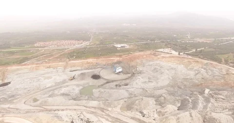 Coal Mining Pit and Huge Mining Equipment Stock Footage 86854807
