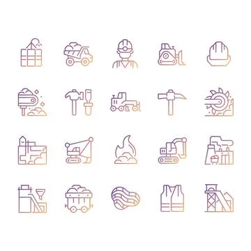 Coal mining pixel perfect gradient linear vector icons set Ilustração Stock
