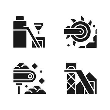 Coal mining process black glyph icons set on white space Stock Illustration