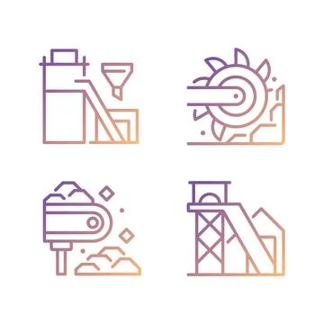 Coal mining process pixel perfect gradient linear vector icons set Illustrazione stock