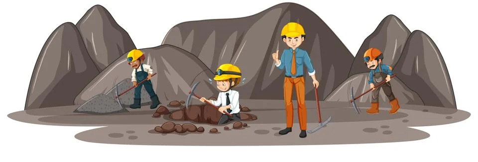Coal mining scene with many engineers Illustrazione stock