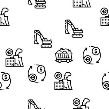 Coal Mining Seamless Pattern Vector Stock Illustration