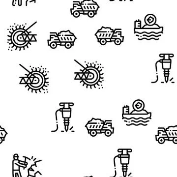Coal Mining Seamless Pattern Vector Stock Illustration