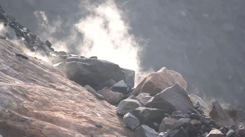 Coal mining site with dust pollution, methane gas releasing area Stock Footage 331135709