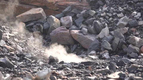 Coal mining site with dust pollution, methane gas releasing area Stock Footage 331135767