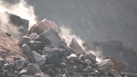 Coal mining site with dust pollution, methane gas releasing area Stock Footage 331135801