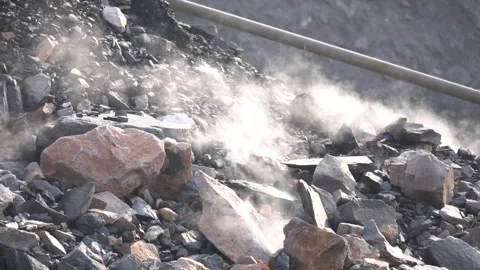 Coal mining site with dust pollution, methane gas releasing area Stock Footage 331135802