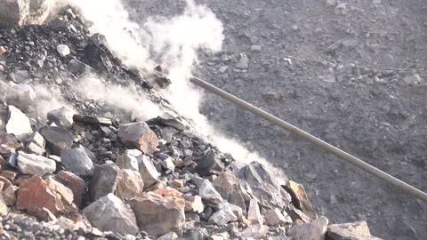 Coal mining site with dust pollution, methane gas releasing area Stock Footage 331135807