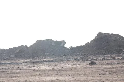 Coal mining site with dust pollution, methane gas releasing area 库存照片