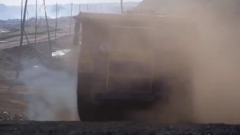 Coal mining. Yellow mining truck. Video stock 81605686