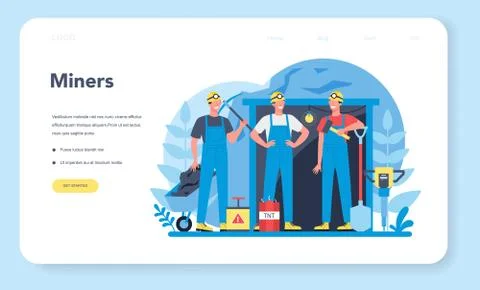 Coal or minerals mining web banner or landing page Illustrazione stock